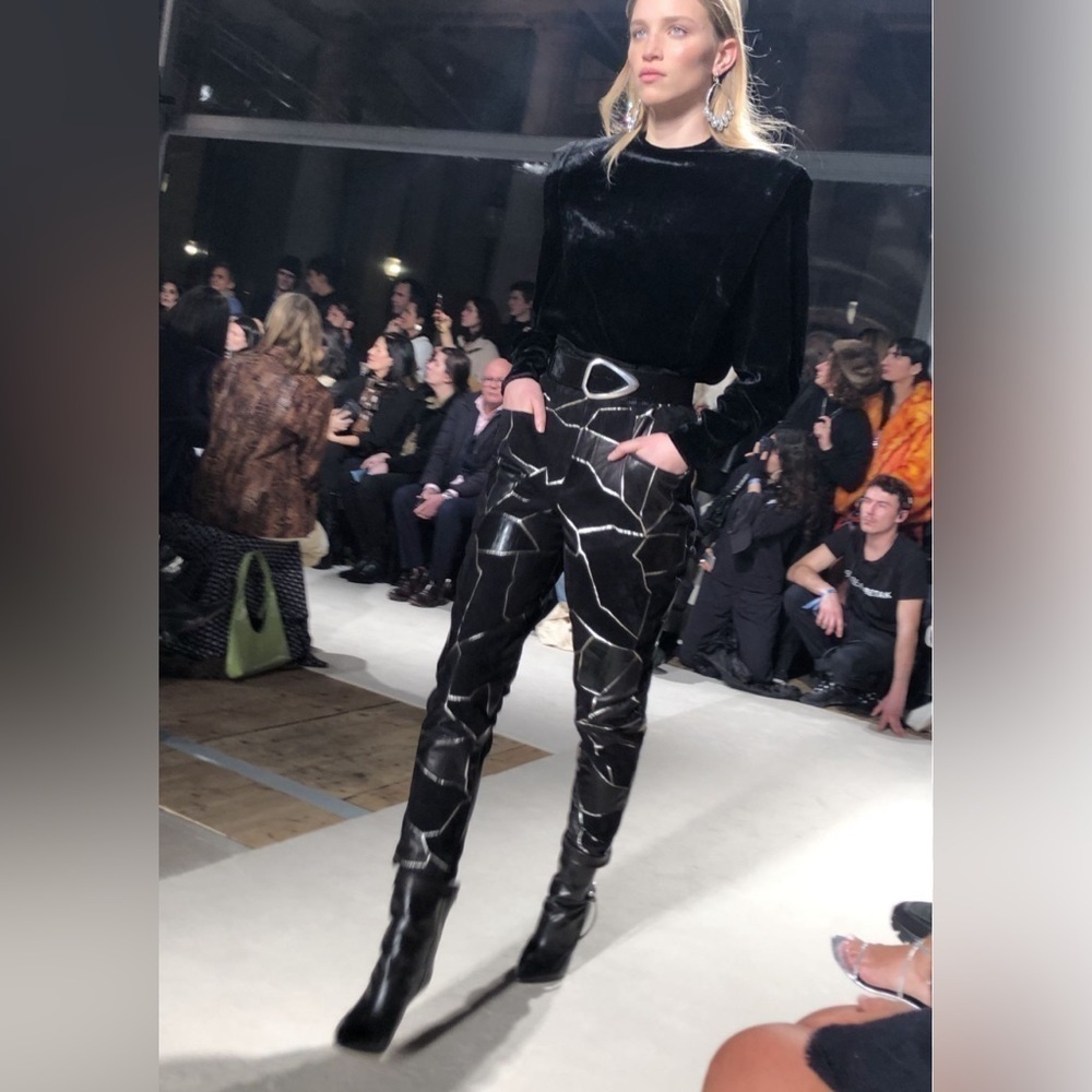Isabel Marant women runway maeko exotic leather patchwork metallic pants NWT
